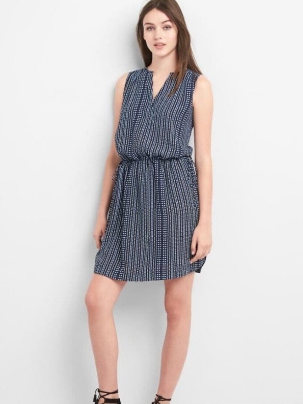 GAP Navy and White Sleeveless Printed Drawstring Dress